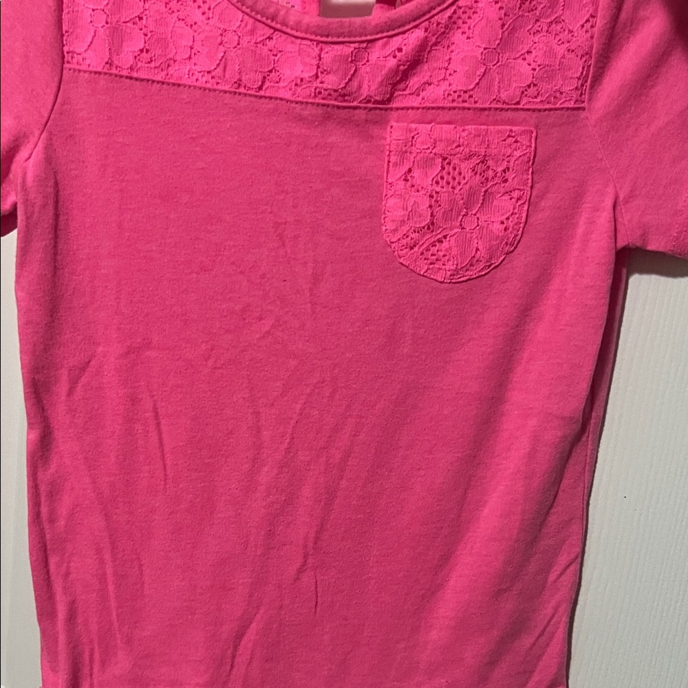 Vibrant Pink Lace Accent Kids Tee